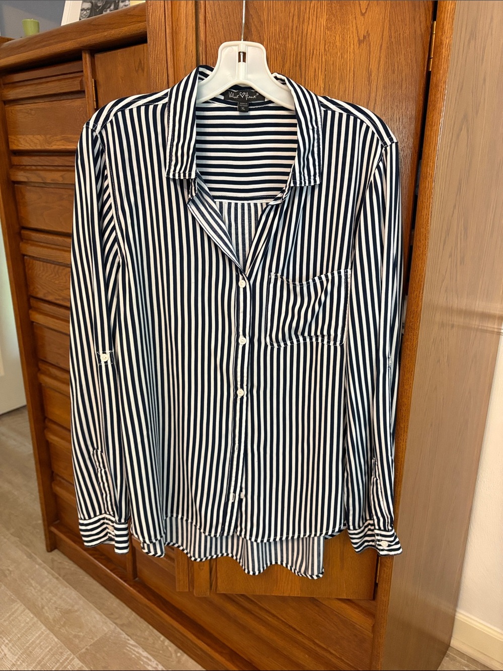 Velvet Heart Navy and White Vertical Stripe Button-Front Blouse